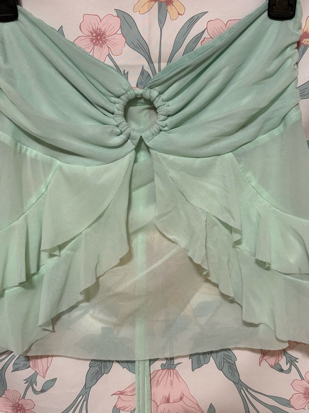 Mint Green Ruffled Halter Top with Ring Detail